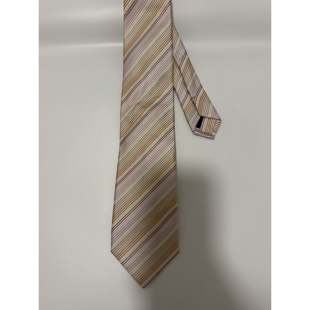 Allea Milano Men's Tie 100% Silk Necktie Purple Gold Striped